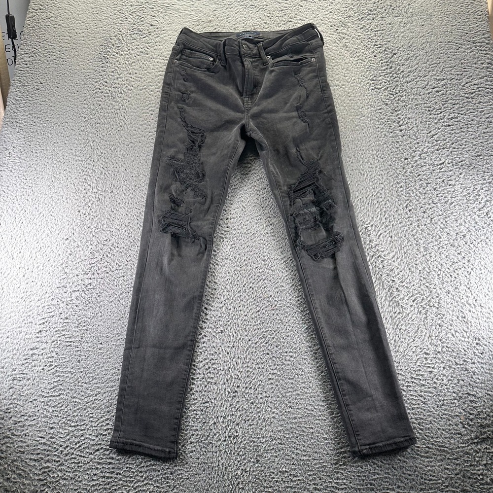 Aeropostale Jeans‎ Mens 30x32 Black Cotton Denim Skinny Leg Distressed Stretch